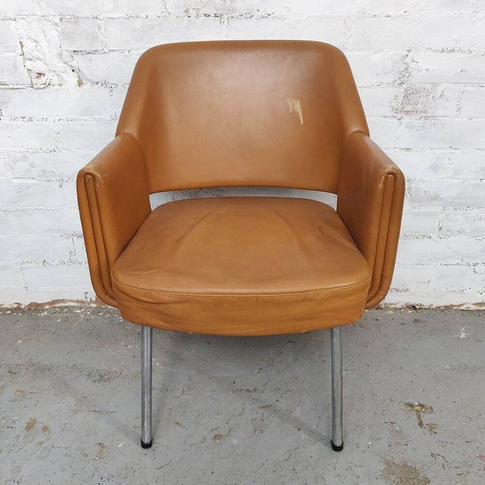 Deauville Leather Armchairs by Marc and Pierre Simon for Airborne, 1960s