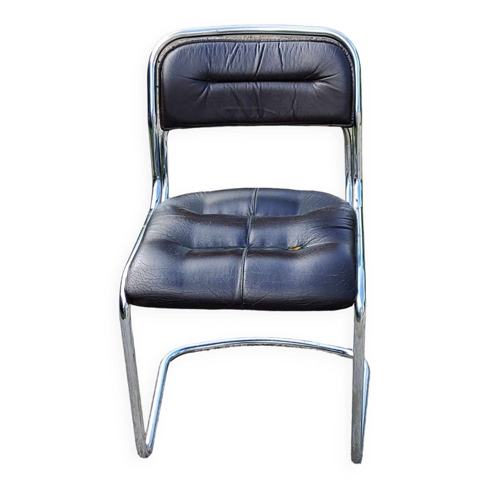 Chair from the 70s in chromed metal and brown moleskine