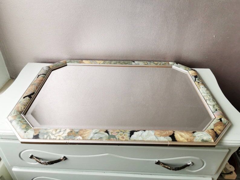 Vintage floral mirror in wood and cut glass, 80s