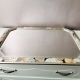 Vintage floral mirror in wood and cut glass, 80s
