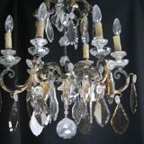 Chandelier hanging from the eighteenth century, Crystal white and amber, bronze and gilded wrought iron