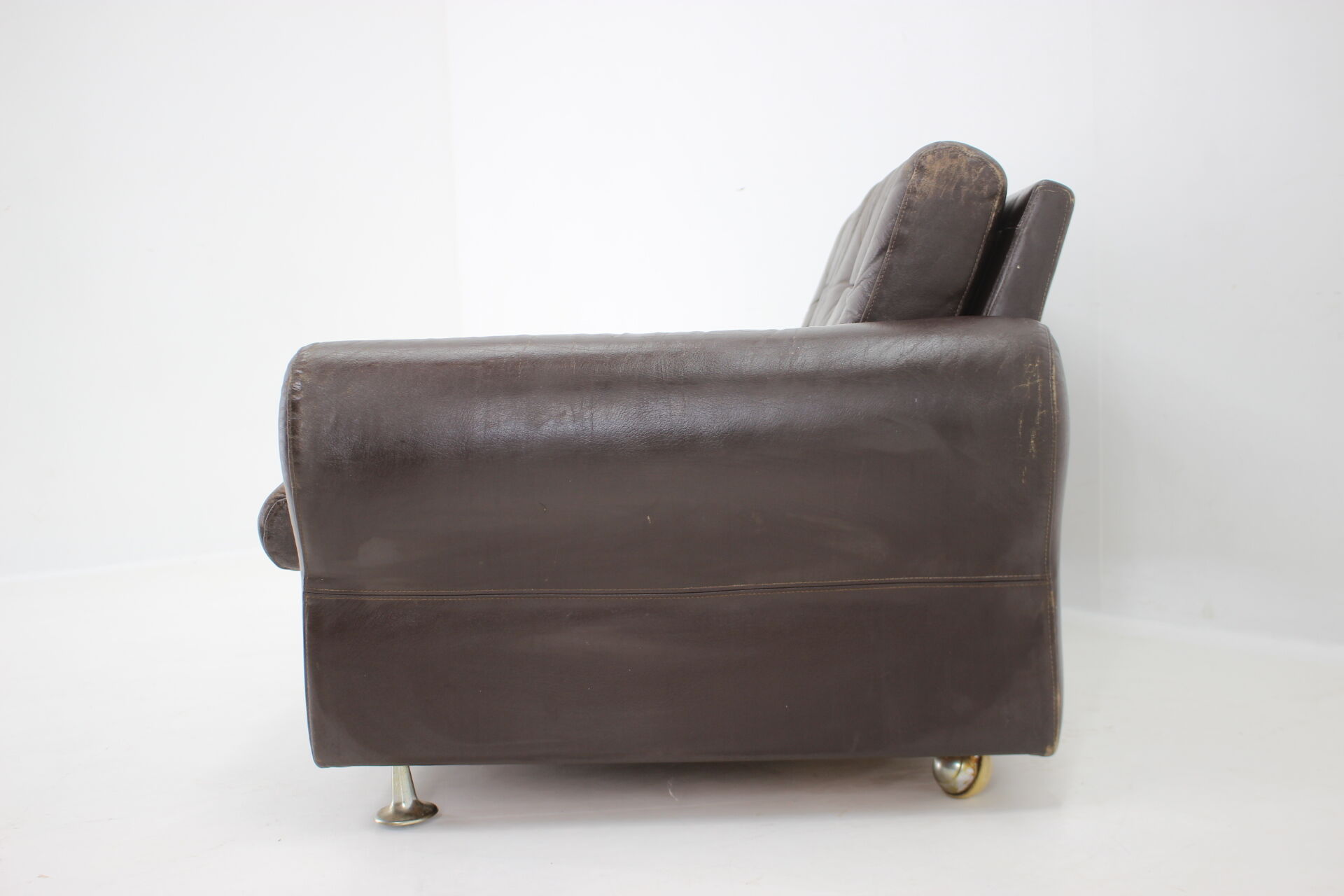 1970s Danish Brown Leather 2 Seater Sofa
