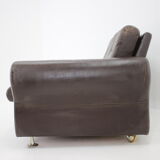1970s Danish Brown Leather 2 Seater Sofa
