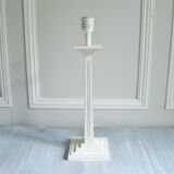 Lampe design en bois patiné avec son abat-jour en toile de Jouy