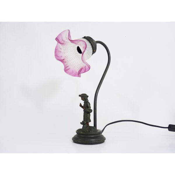 Lampe style art nouveau avec tulipes violette et transparente. lampe boudet.  année 80 | Selency