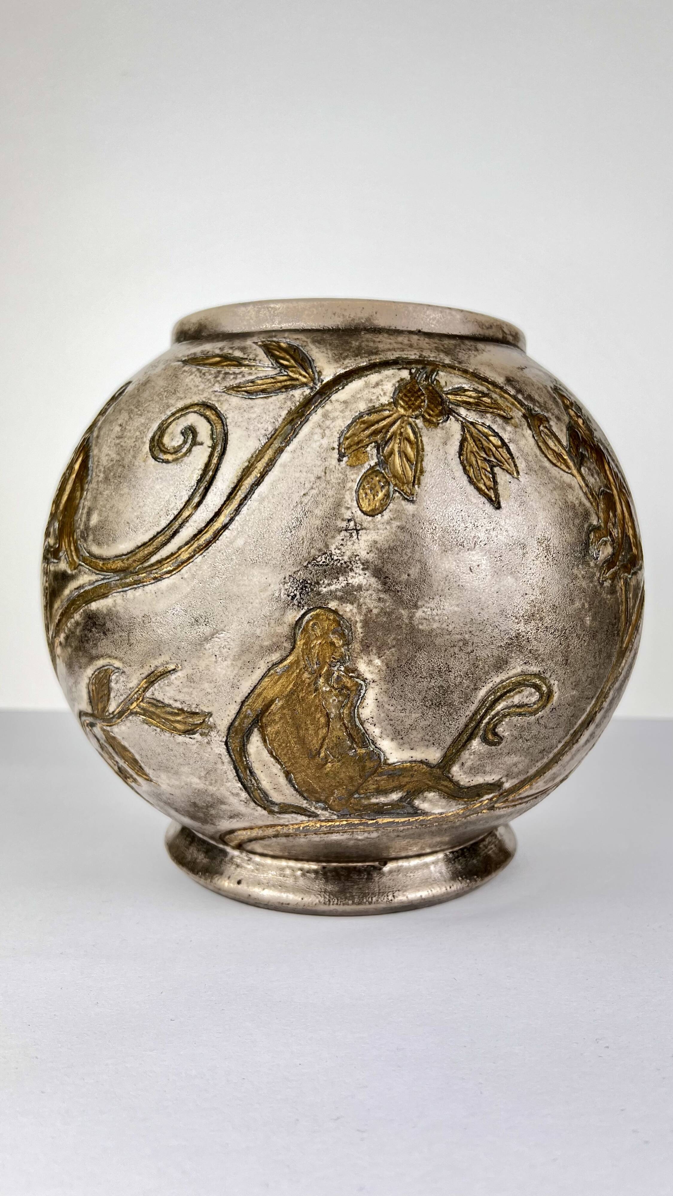 Art Nouveau monkey and plant vase E.Chapelle