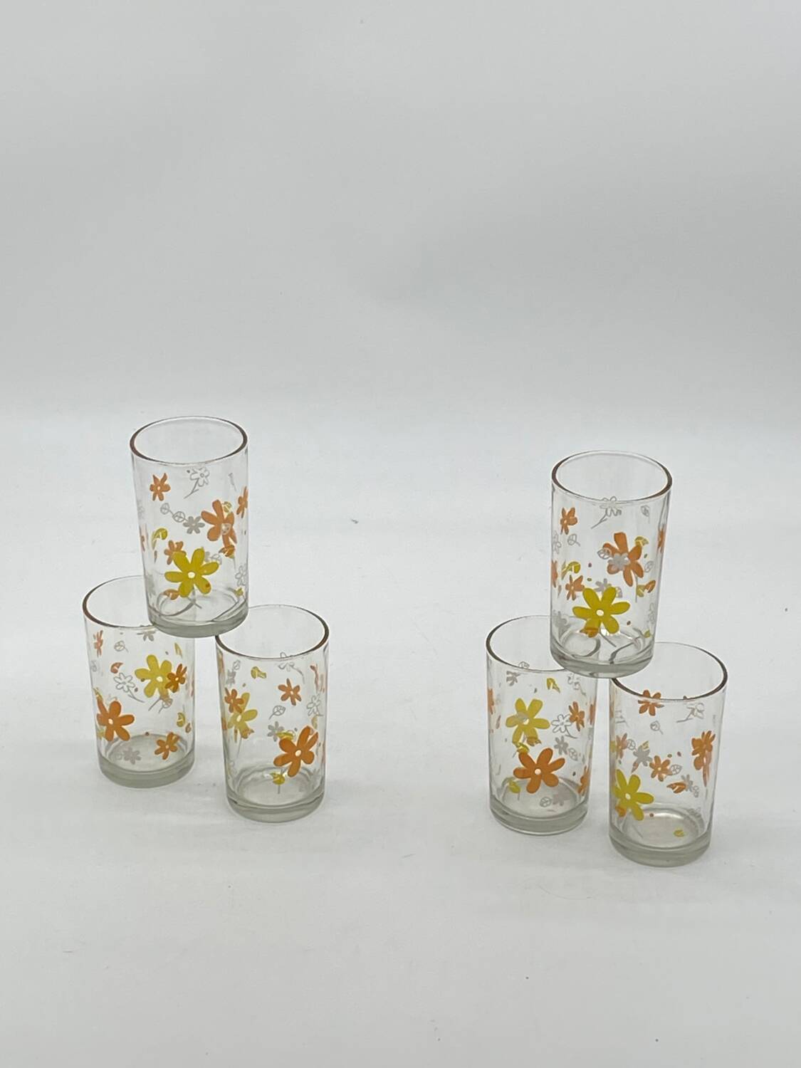 Service of 6 orangeade glasses, vintage, pop, picnic flowers 🟡🟠,