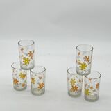 Service of 6 orangeade glasses, vintage, pop, picnic flowers 🟡🟠,
