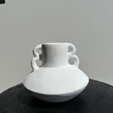 Handmade terracotta vase painted white with double handles H:16 D:20