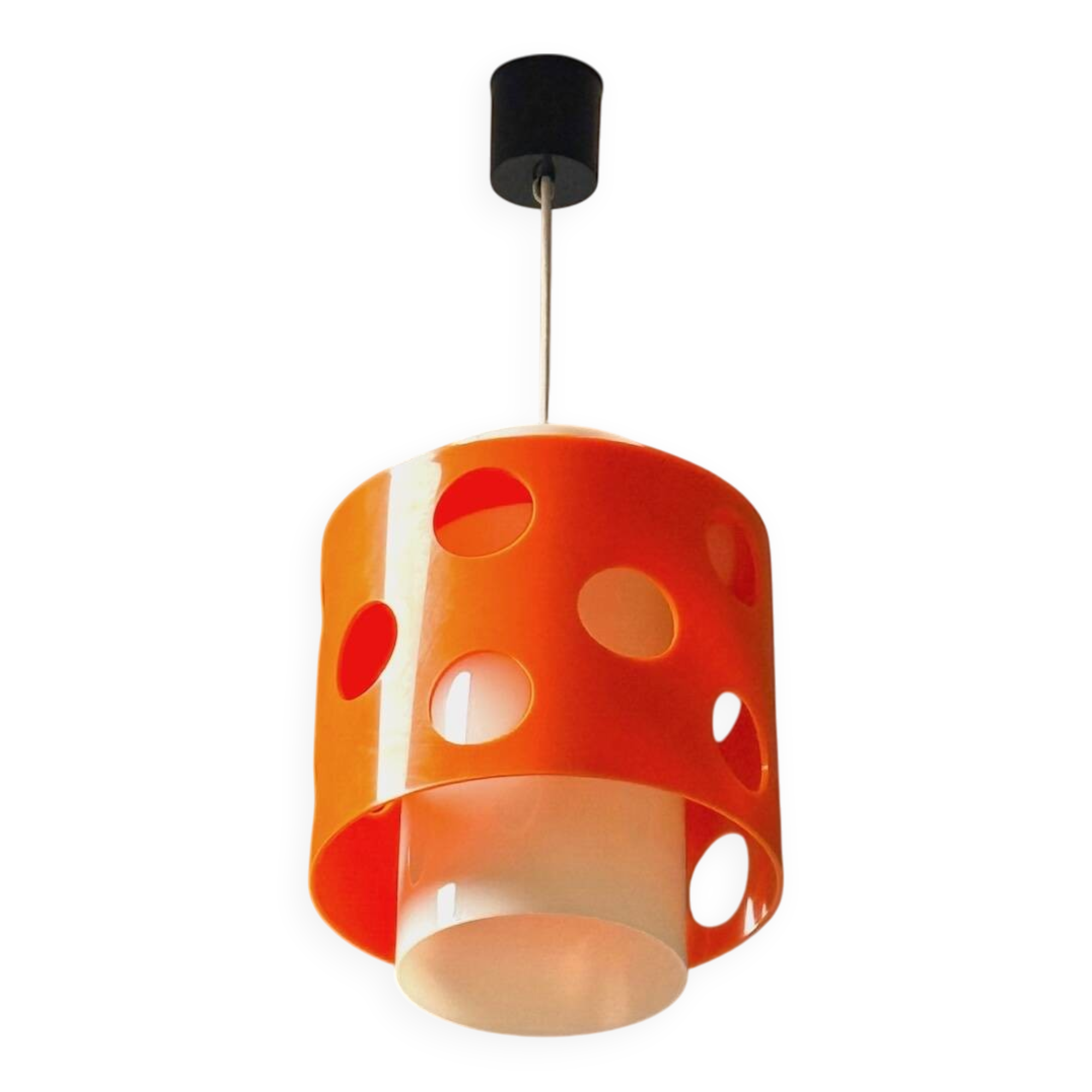 Space Age Hanging Lamp in Orange and White Polycarbonate, 1970s