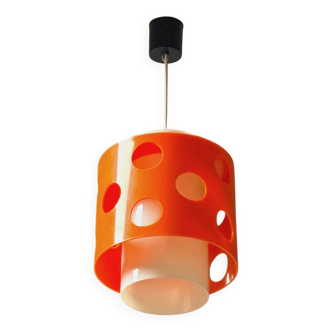 Space Age Hanging Lamp in Orange and White Polycarbonate, 1970s