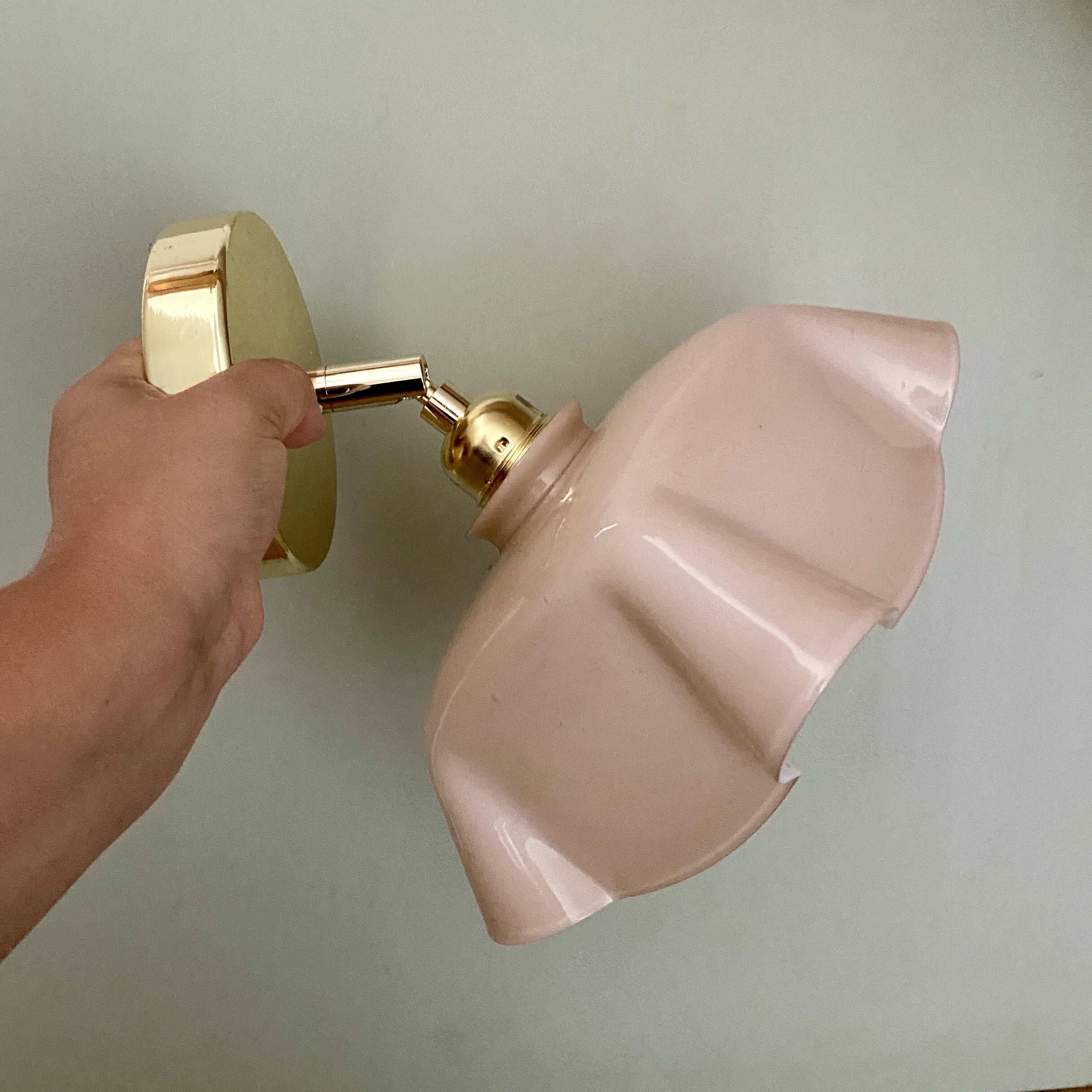 Vintage pink opaline lampshade wall lamp