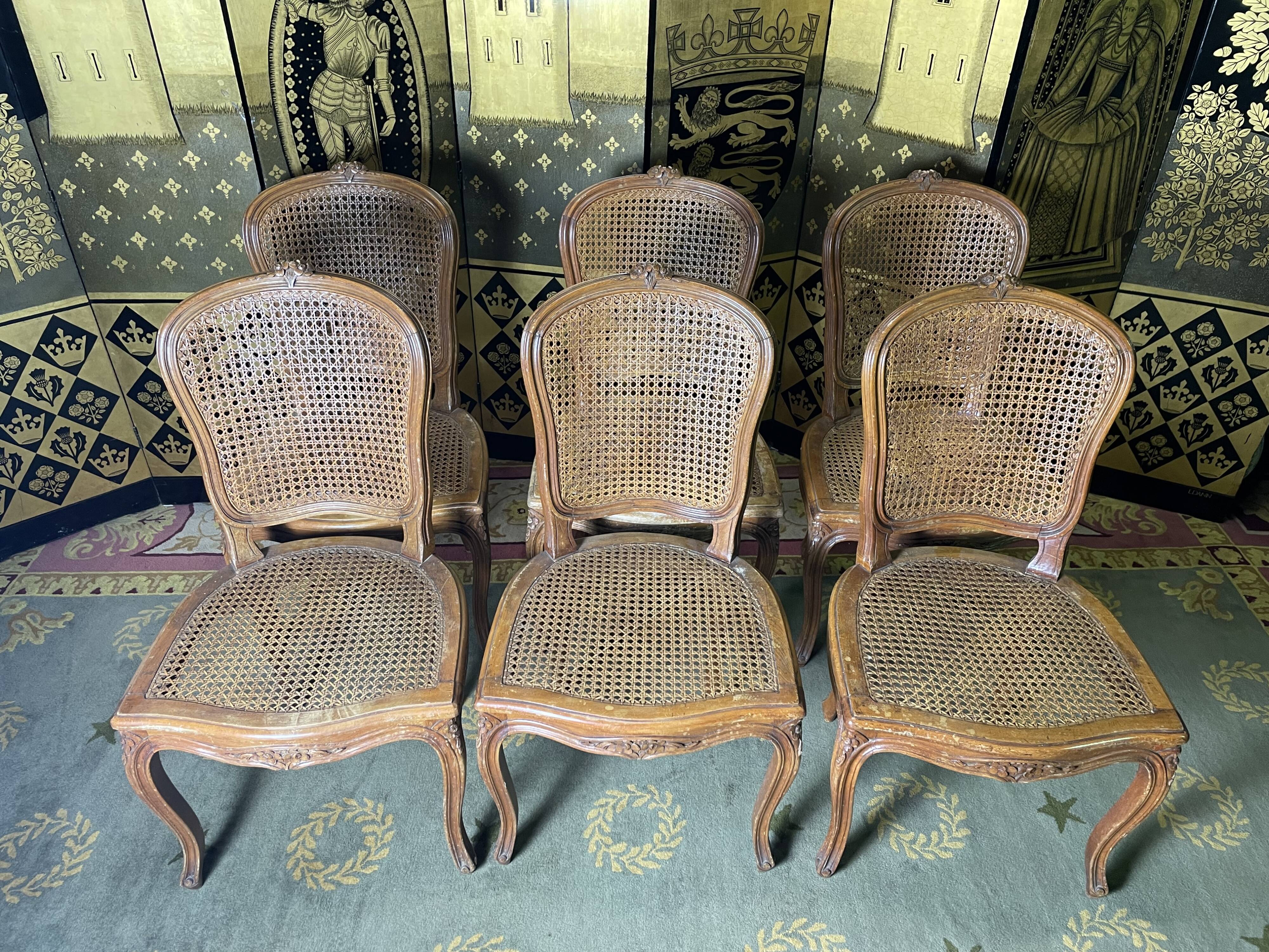 Suite of 6 Louis XV style chairs in canning