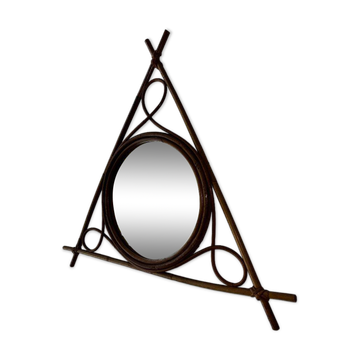 Miroir vintage en bambou et rotin – années 1950