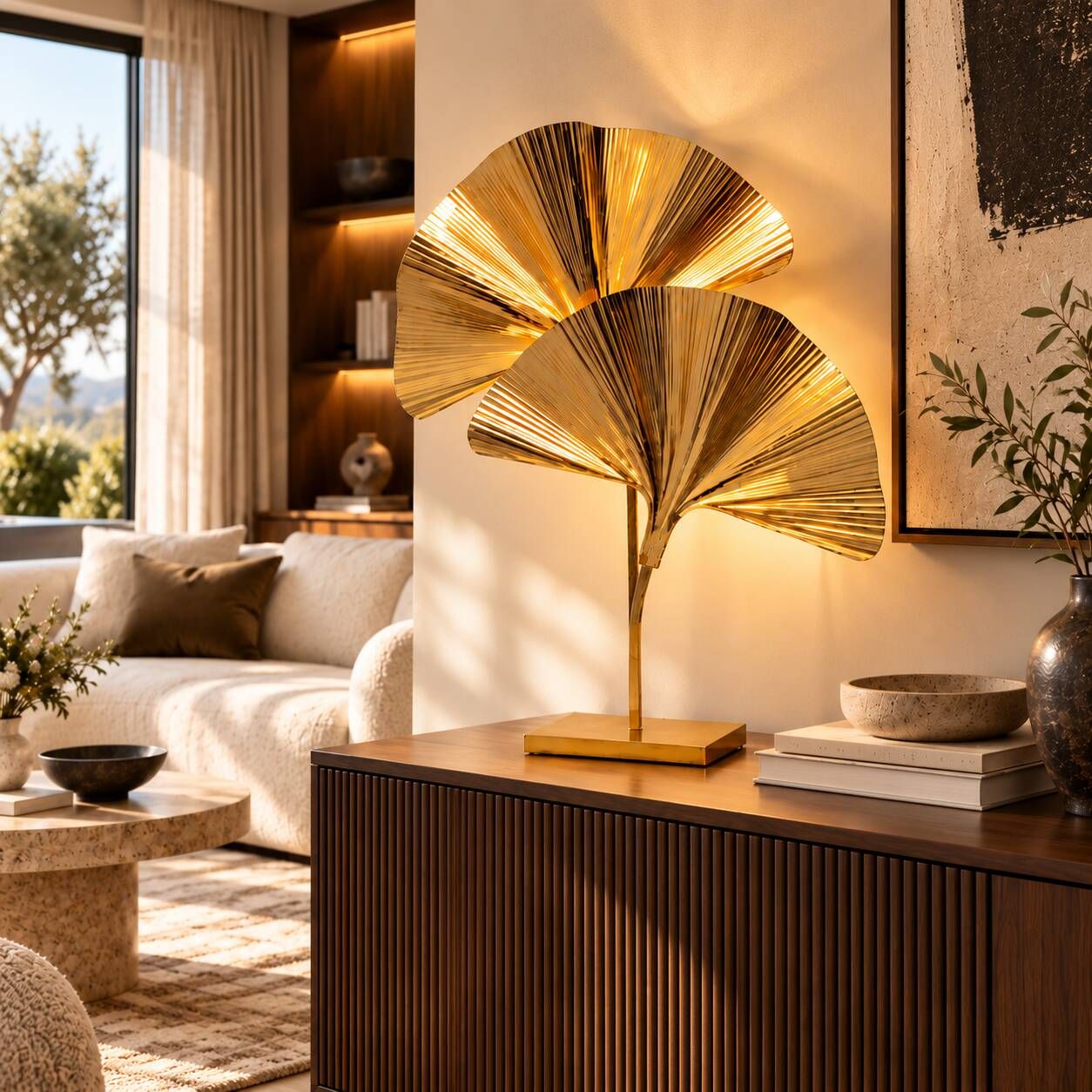 Italian Brass Table Lamp “Ginkgo” – Barbi Style Lighting