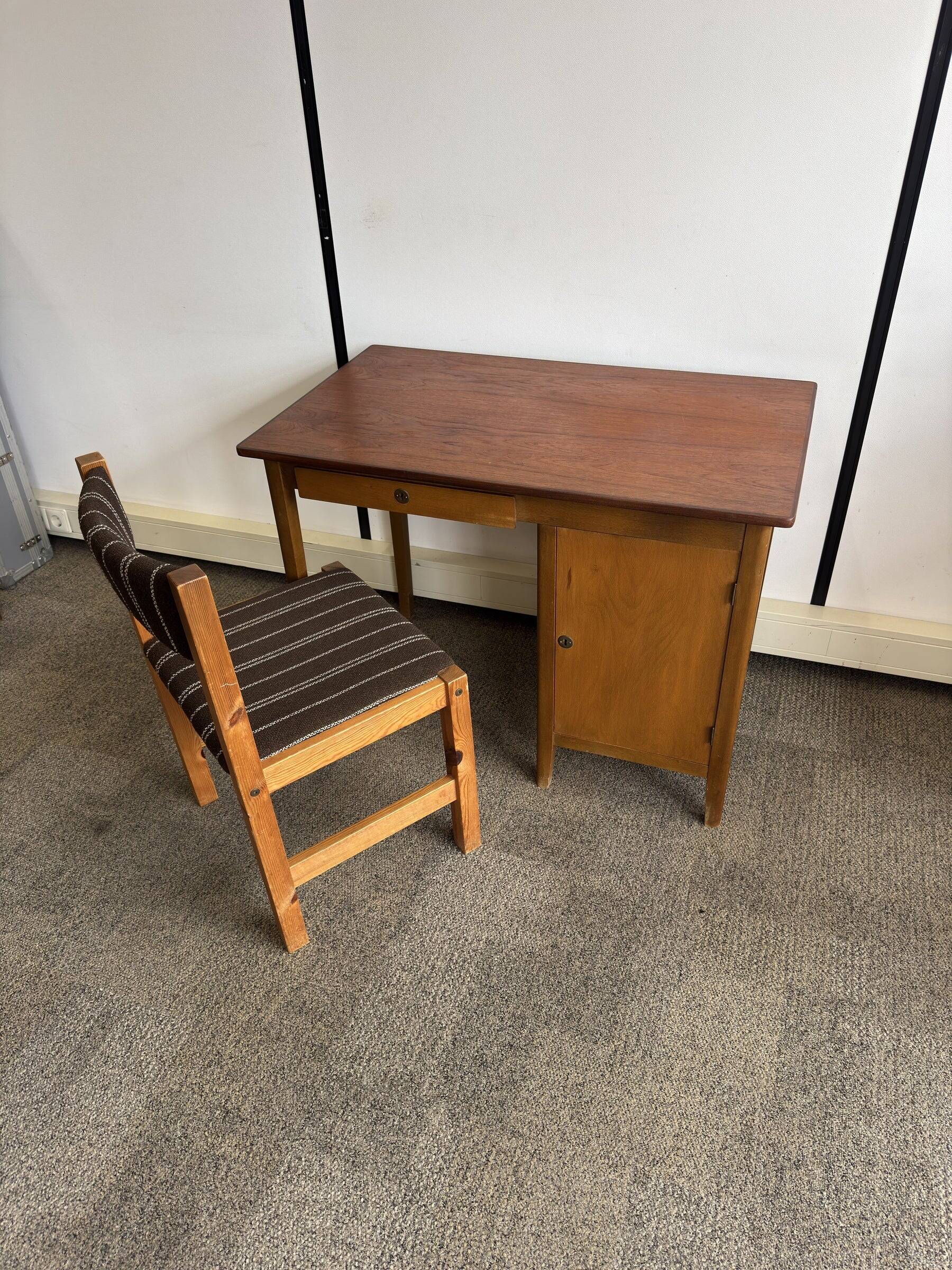 Vintage Danish desk from the 1960s with a drawer and cupboard.