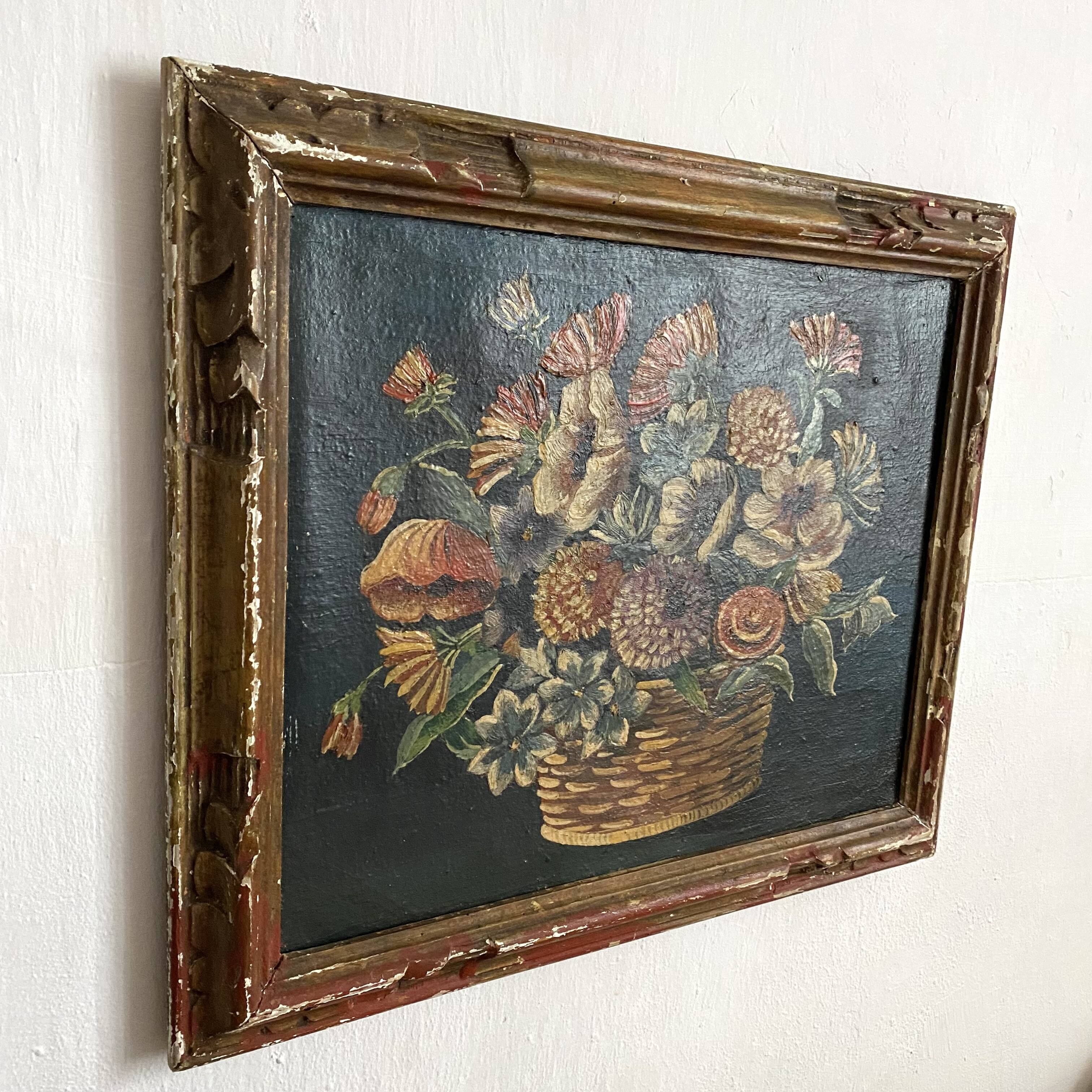 Oil on canvas, framed still life bouquet of flowers