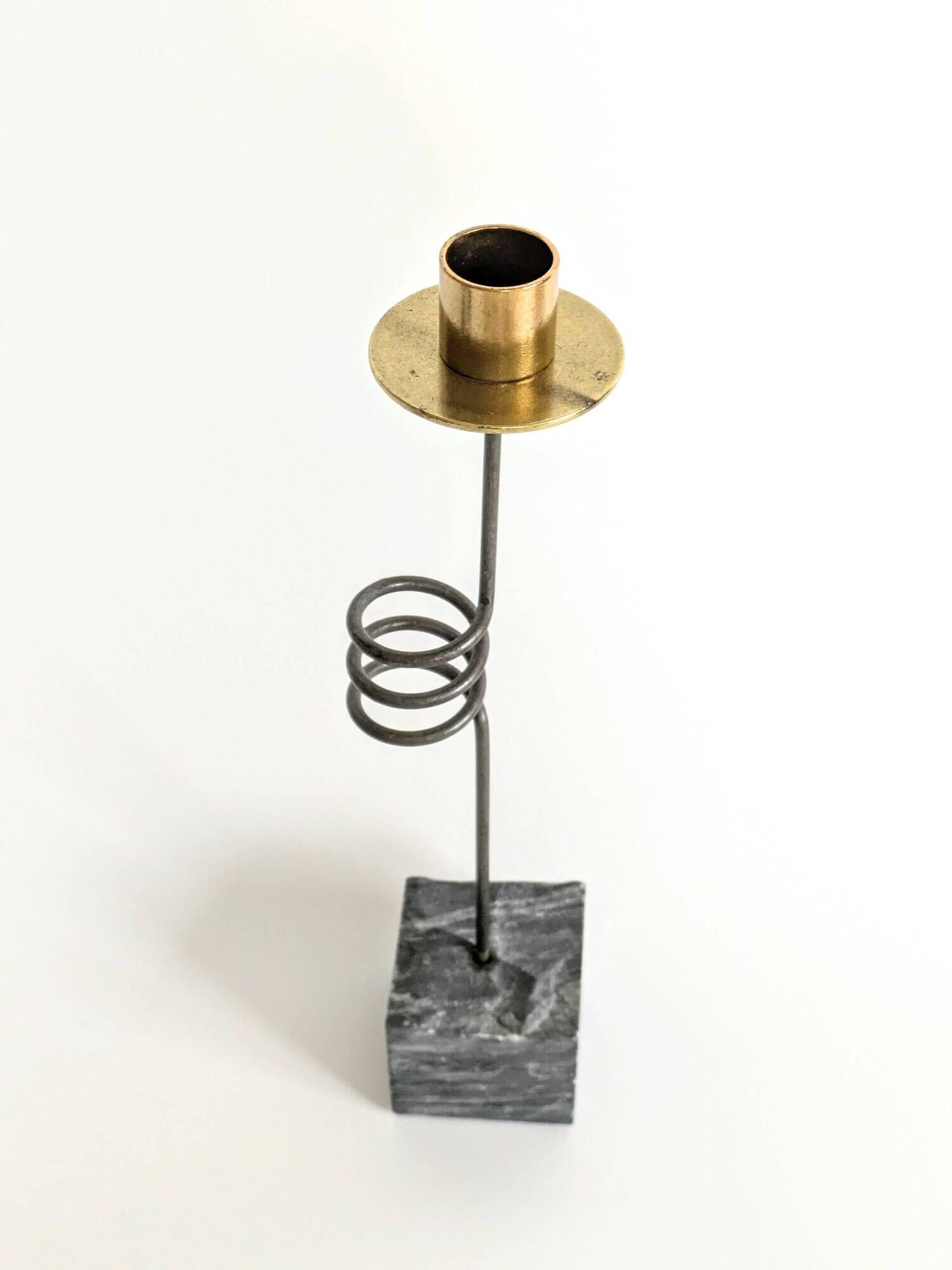 Set of 3 candlesticks | IKEA “Kräsen” from the 1980s | Steel, Brass, Granite