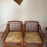 Pair of Rattan and Bamboo Armchairs