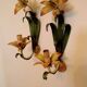 Floral single-arm wall lights, wall sconces, toleware, French vintage enamel.