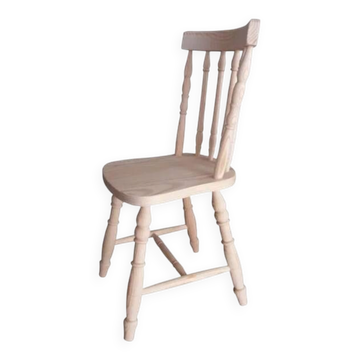 Retro chair in raw solid pine with turned spindles.