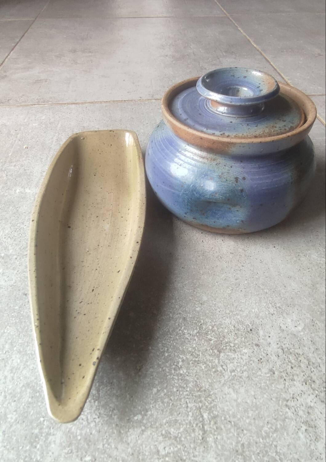 Vintage glazed stoneware set signed Béceleuf