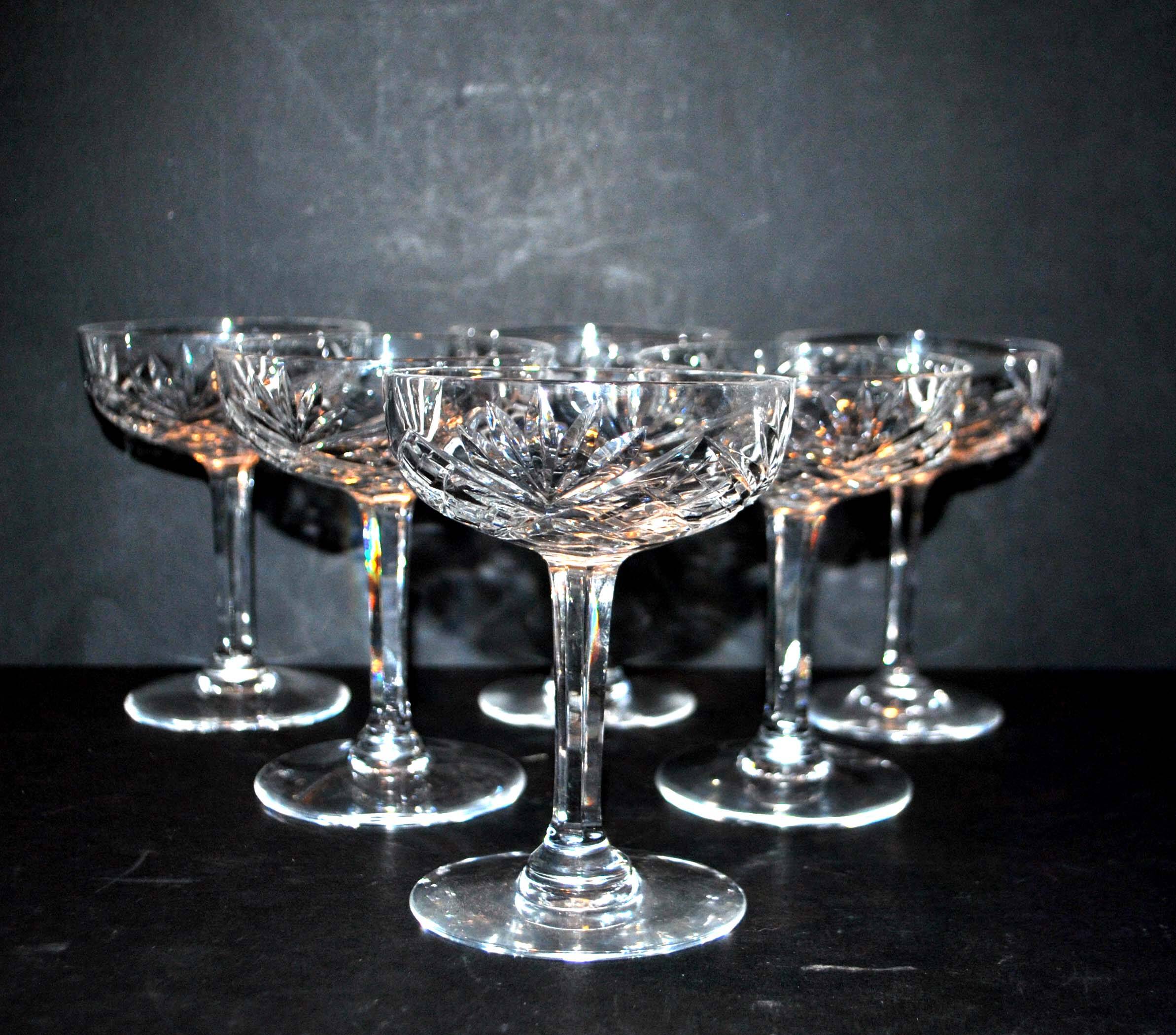 Saint-louis series of 6 chantilly champagne glasses in cut crystal signed by saint louis