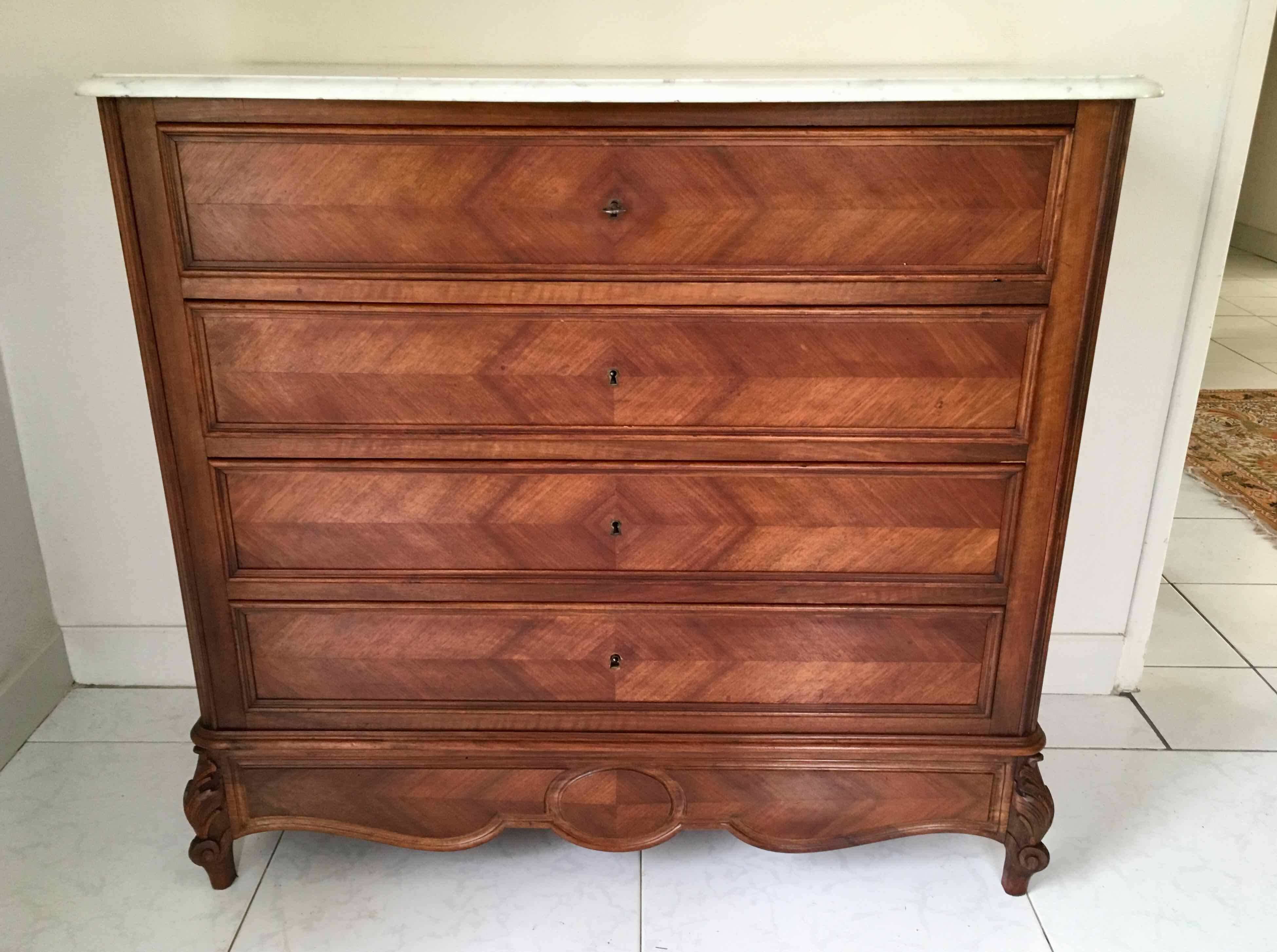 1940 chest of drawers inlaid wood and marble