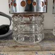 Set of vintage electric chiseled glass lamps