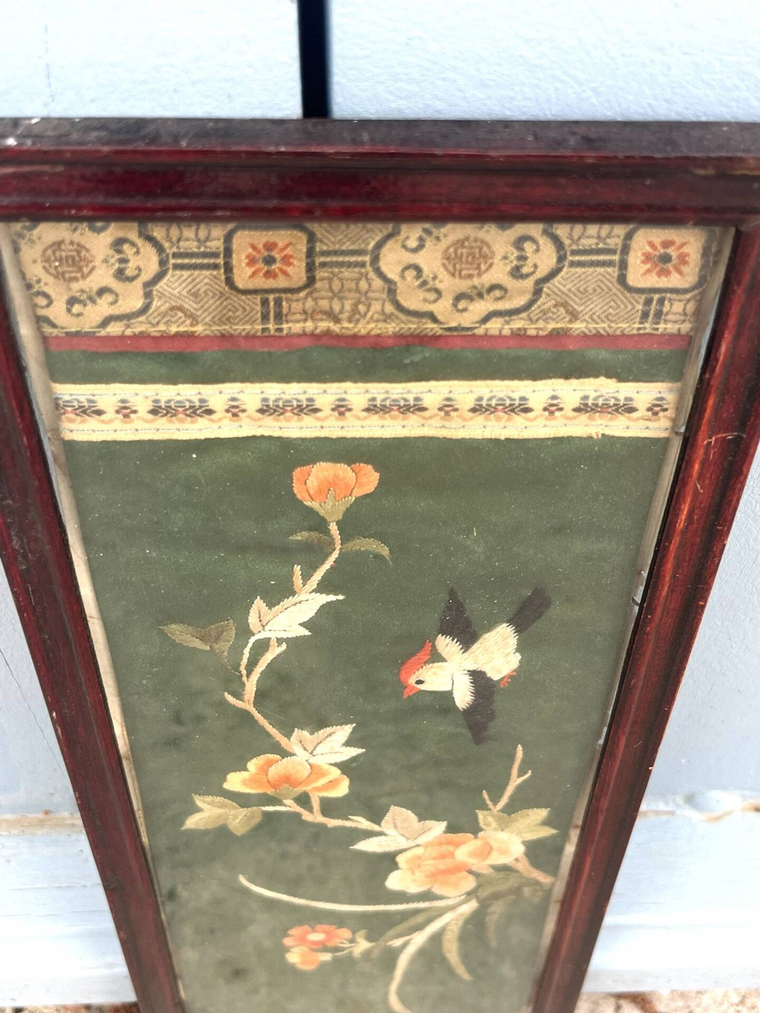 Framed Chinese Silk Embroidery Panel with Bird and Blossoms