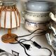 Beige rattan and cotton table lamp