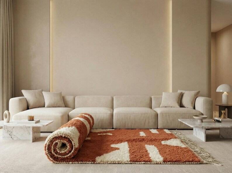 Handwoven natural wool rug, size 1.4/2.6 m.
