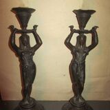 Pair of antique Egyptian-style spelter torches.