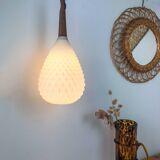 Scandinavian teak and opaline hanging lamp