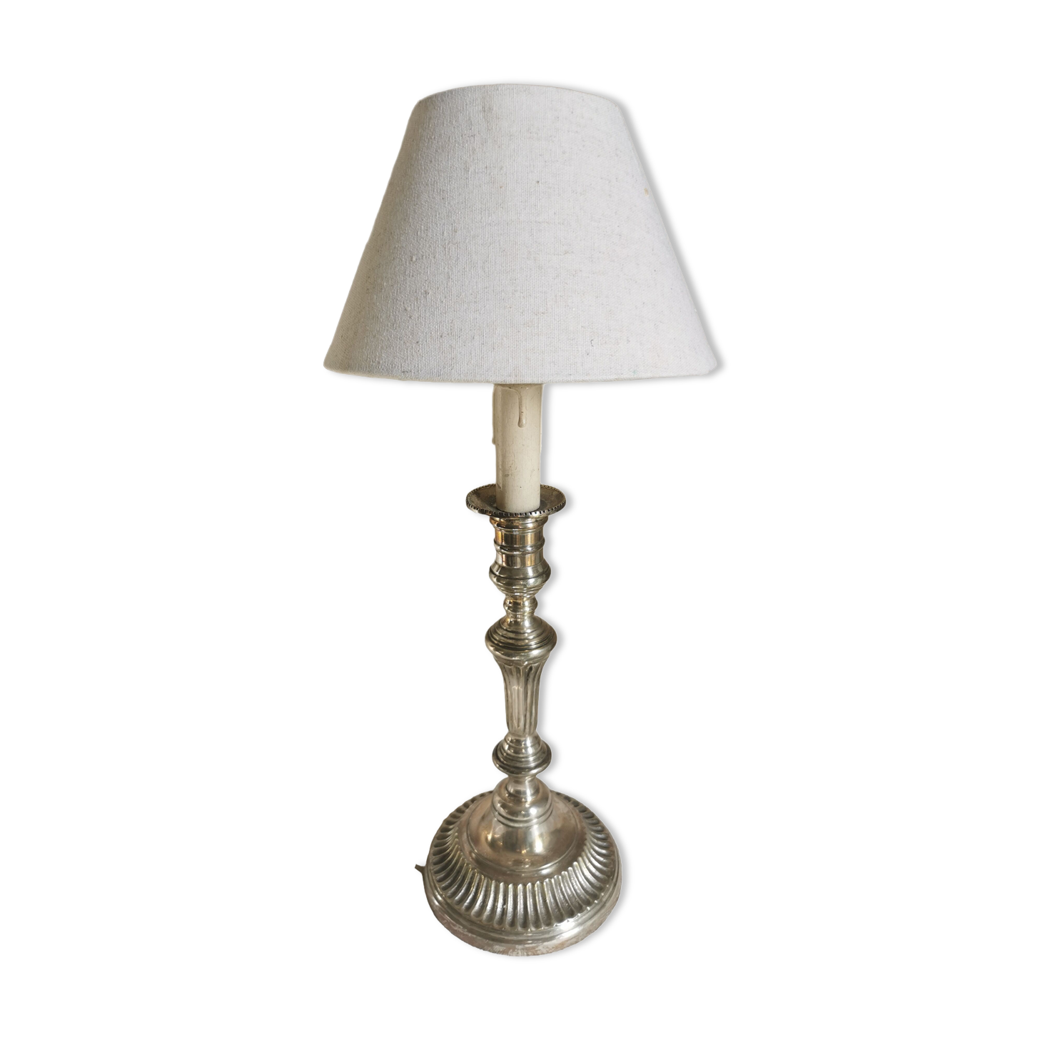 Candle holder in silver bronze, Louis XVI style, mounted in lamp