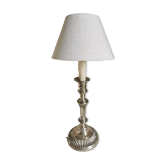 Candle holder in silver bronze, Louis XVI style, mounted in lamp