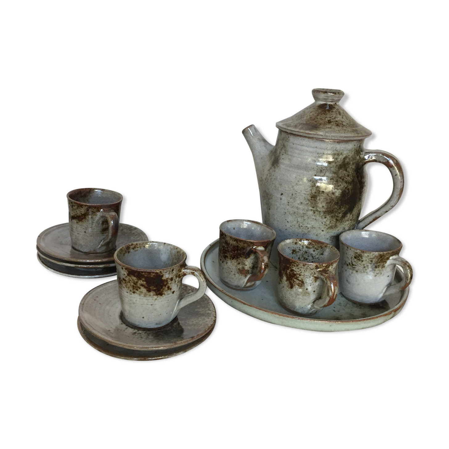 Signed enamelled sandstone coffee service