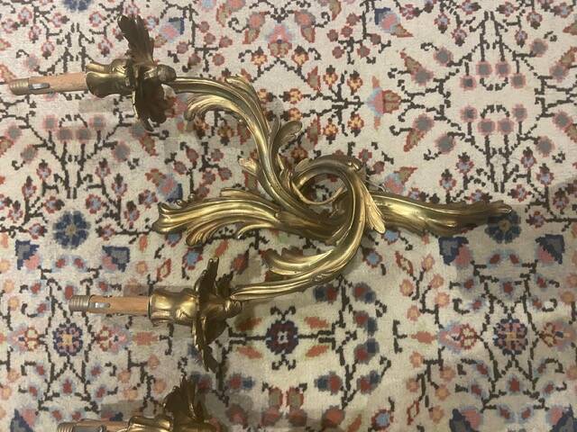 Pair of gilded bronze wall sconces with two lights - Louis XV style