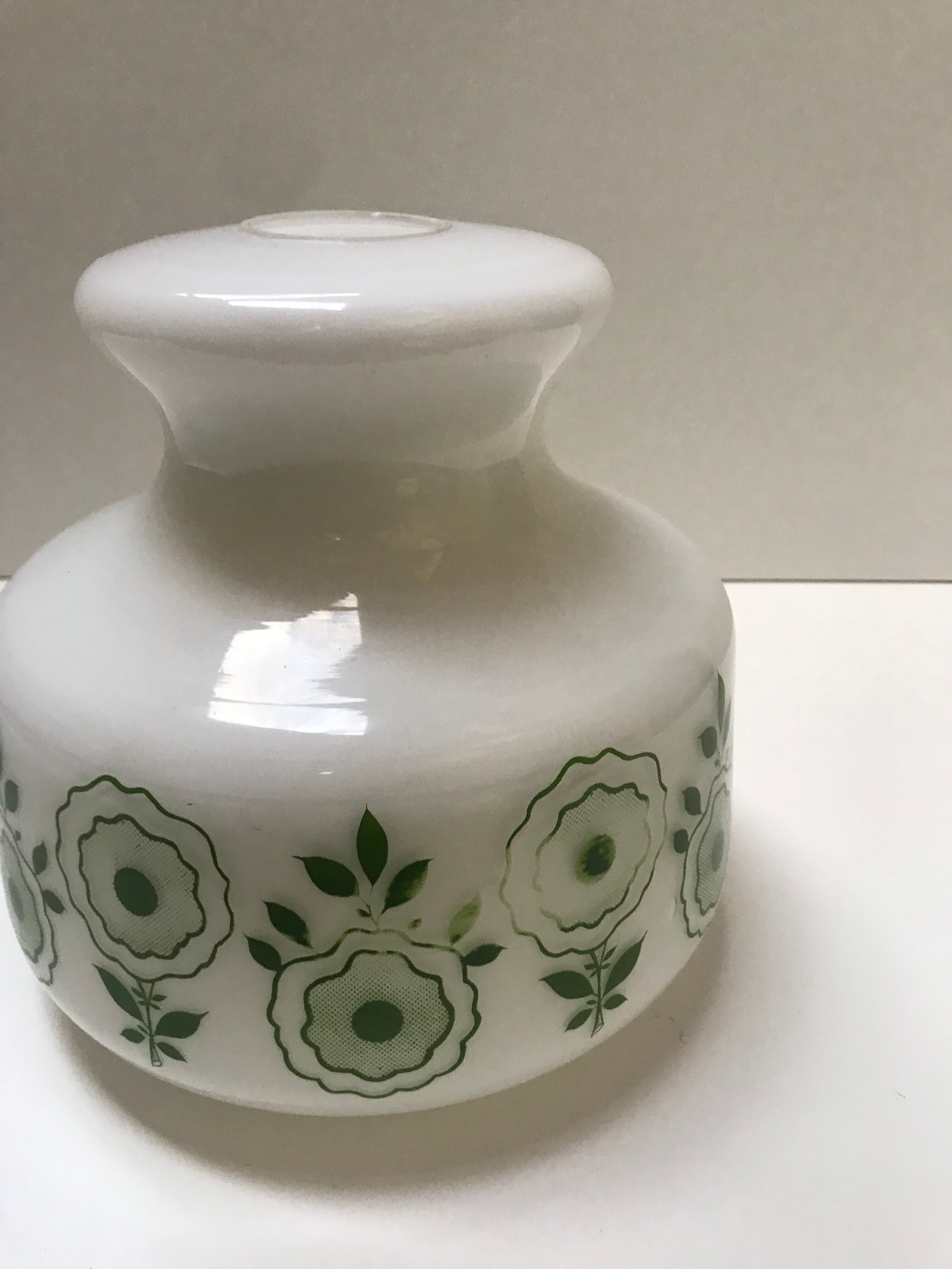 White opaline with green flower patterns