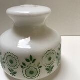 Opaline blanche à motifs fleurs vertes