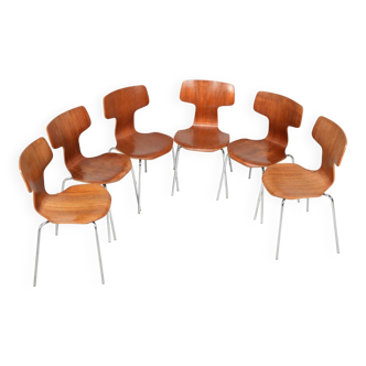 Arne Jacobsen, set of 6 chairs model 3103 known as Marteau ed. Fritz Hansen