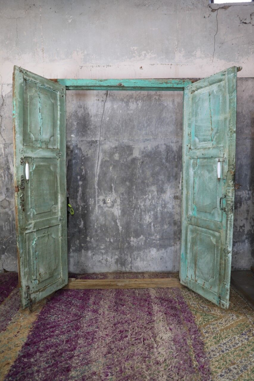 Indian door with frame, hand-painted floral motifs