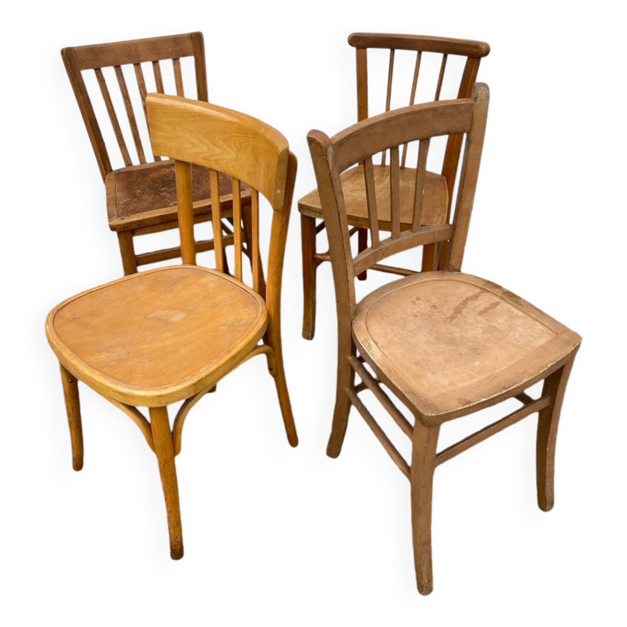 Set of 4 yellow mismatched bistro chairs
