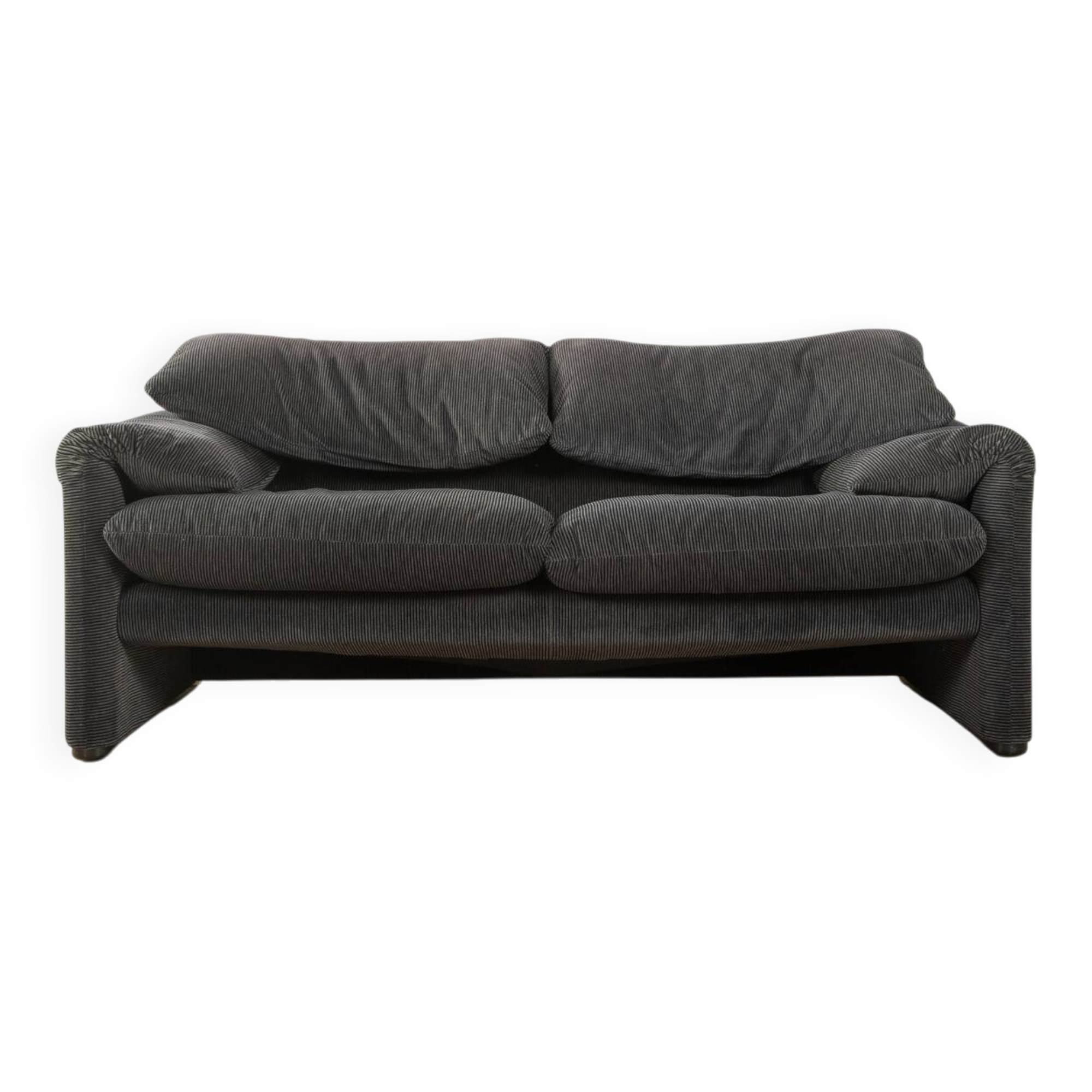 Cassina | Vico Magistretti 675 Maralunga sofa, 1970s, original black-grey striped upholstery