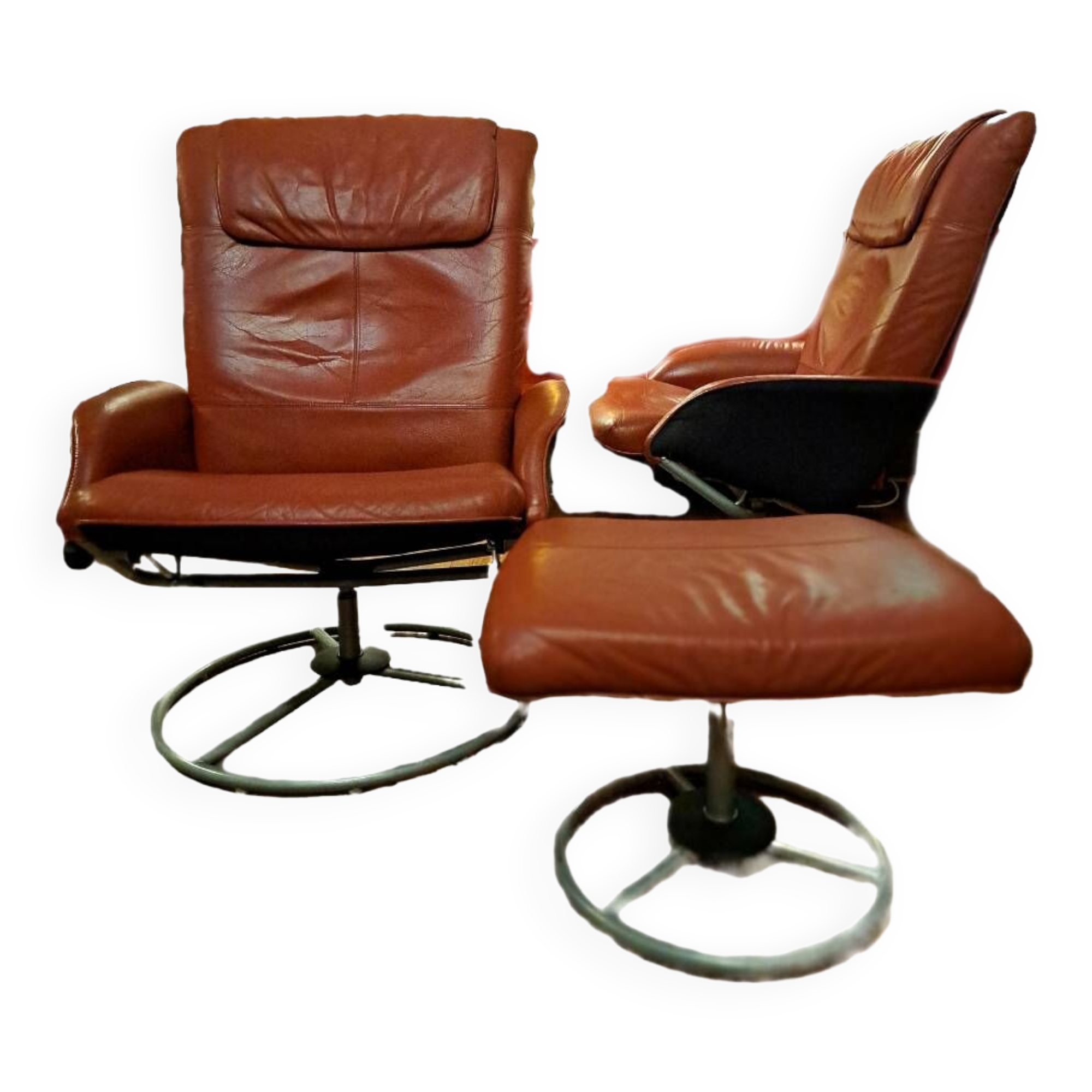 Pair of Lounge Chairs + Malung Leather Ottoman from the 90's