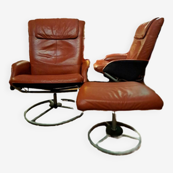 Paire de fauteuils lounge chair et ottoman cuir malung année 90's