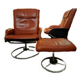 Pair of Lounge Chairs + Malung Leather Ottoman from the 90's