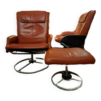 Pair of Lounge Chairs + Malung Leather Ottoman from the 90's