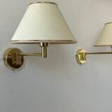 Vintage adjustable wall lamp, brass and beige fabric, France 1970