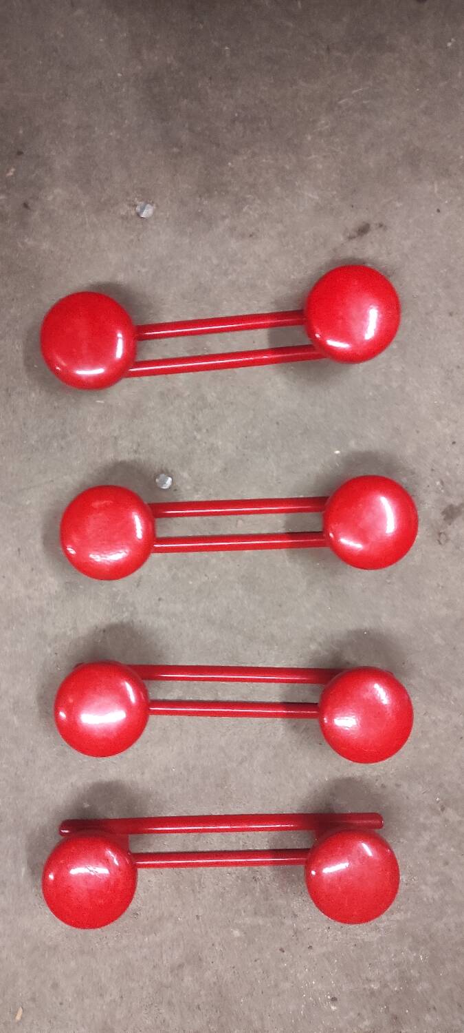Set of 4 red metal coat hooks